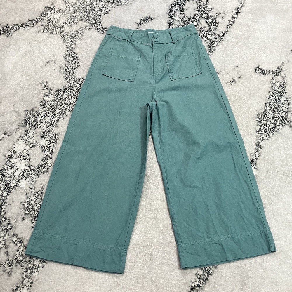 SUNCOO Paris Justin Wide Leg Pants Womens T2 M Teal Green High Rise Pockets